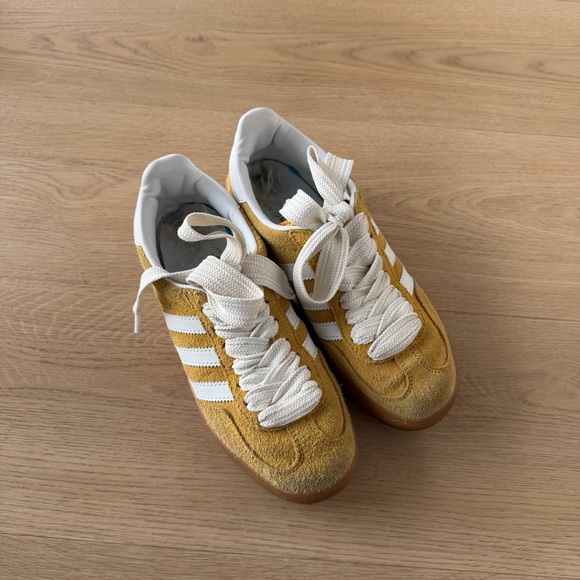 Adidas Gazelle Mustard and White Suede Sneakers - Picture 3 of 5